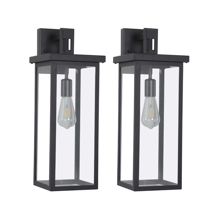Hokku Designs Set of 2 Modern Outdoor Wall Lanterns with Black Metal